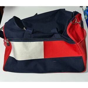 Tommy Hilfiger Travel Duffle Bag Mens Blue/Red Flag Zip-Pockets